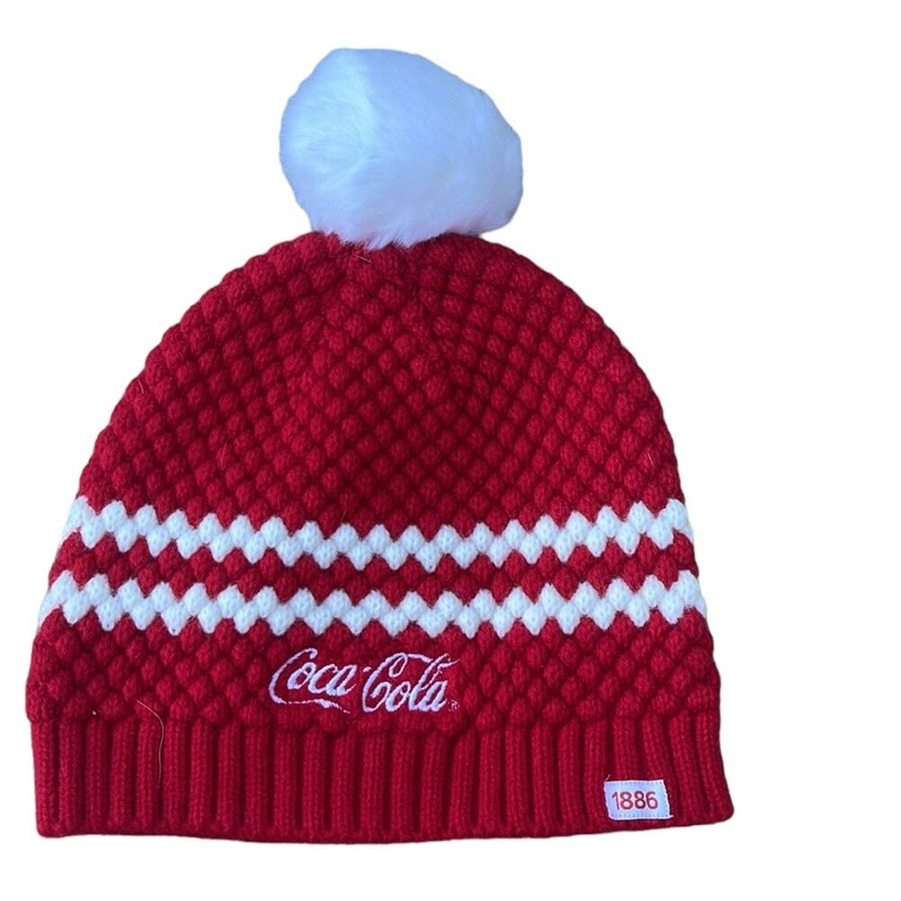 Coca Cola red & white pompom beanie hat